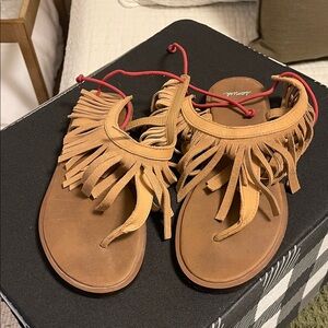 Sanuk Tan and Red Fringe Women’s Sandals
